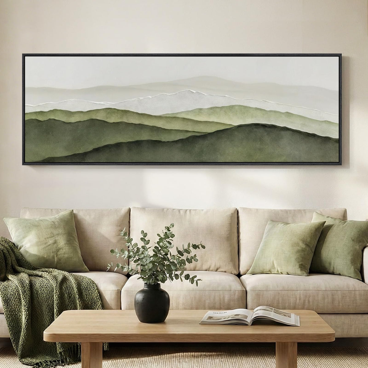 Framed Green Mountain Landscape Wall Art