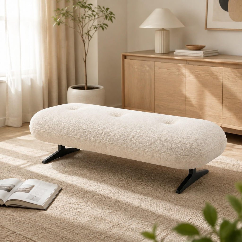 FUNEWBO Curved Bouclé Bedroom Bench