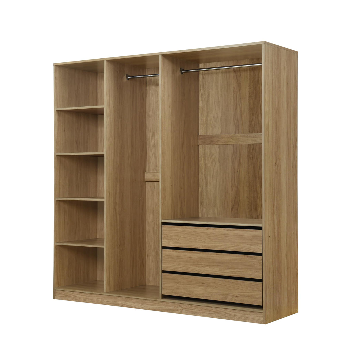 Wooden Open Wardrobe with Three Drawers