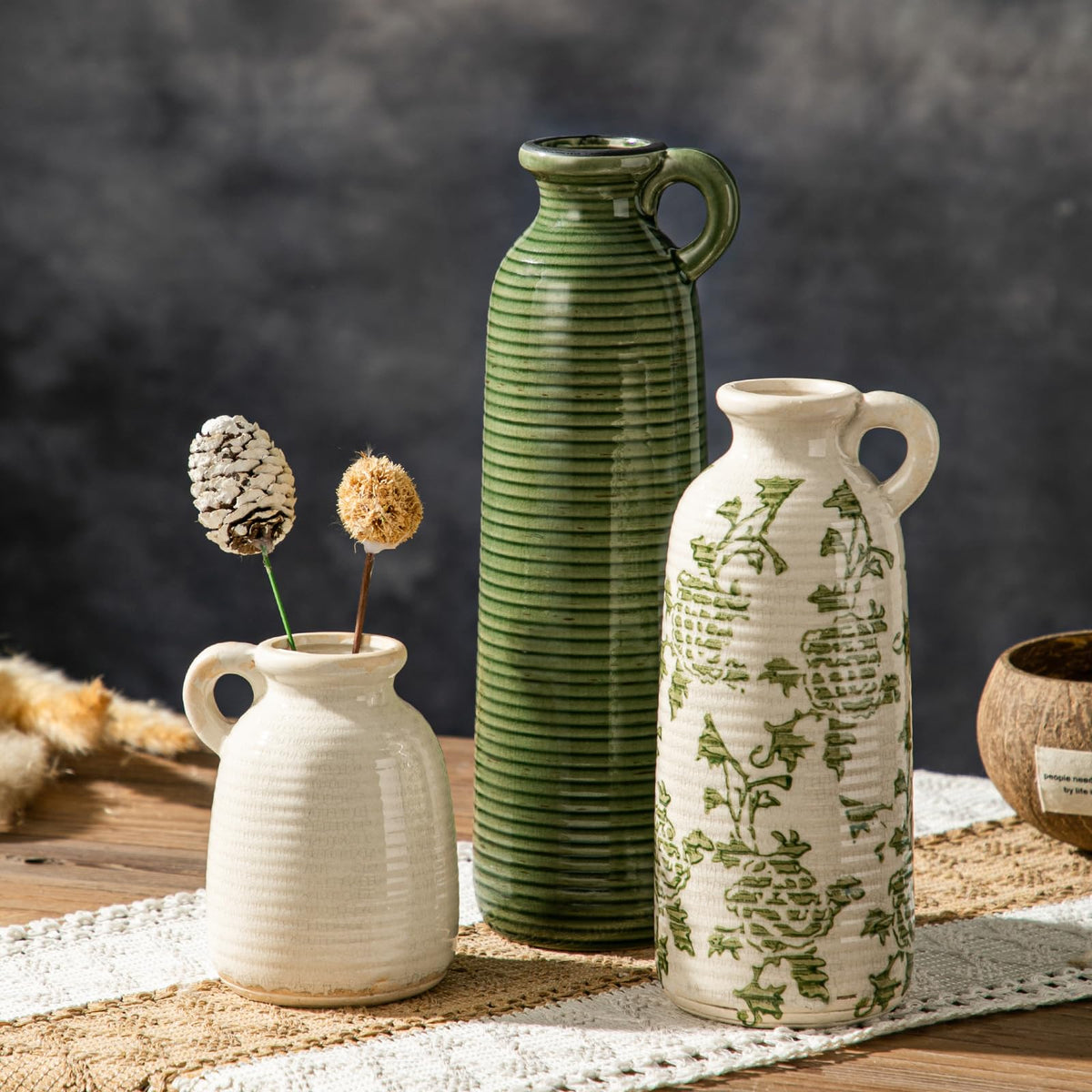 Three-Piece Rustic Ceramic Vase Set