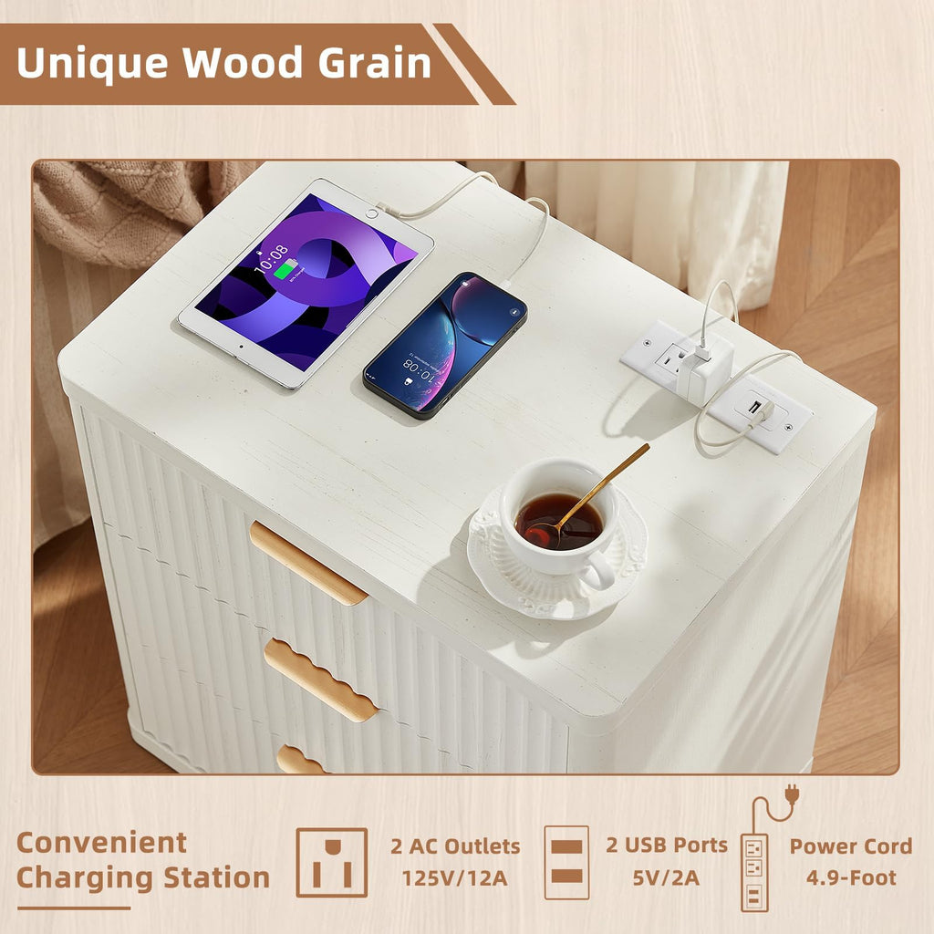 LEYAOYAO Fluted Three-Drawer Nightstand