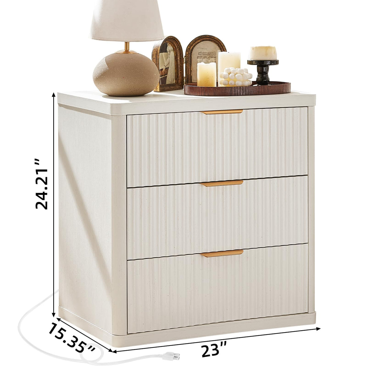 LEYAOYAO Fluted Three-Drawer Nightstand