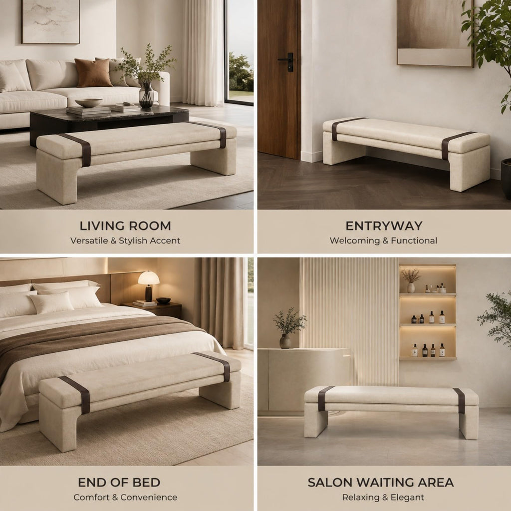 FUNEWBO Solid Wood Padded Bedroom Bench