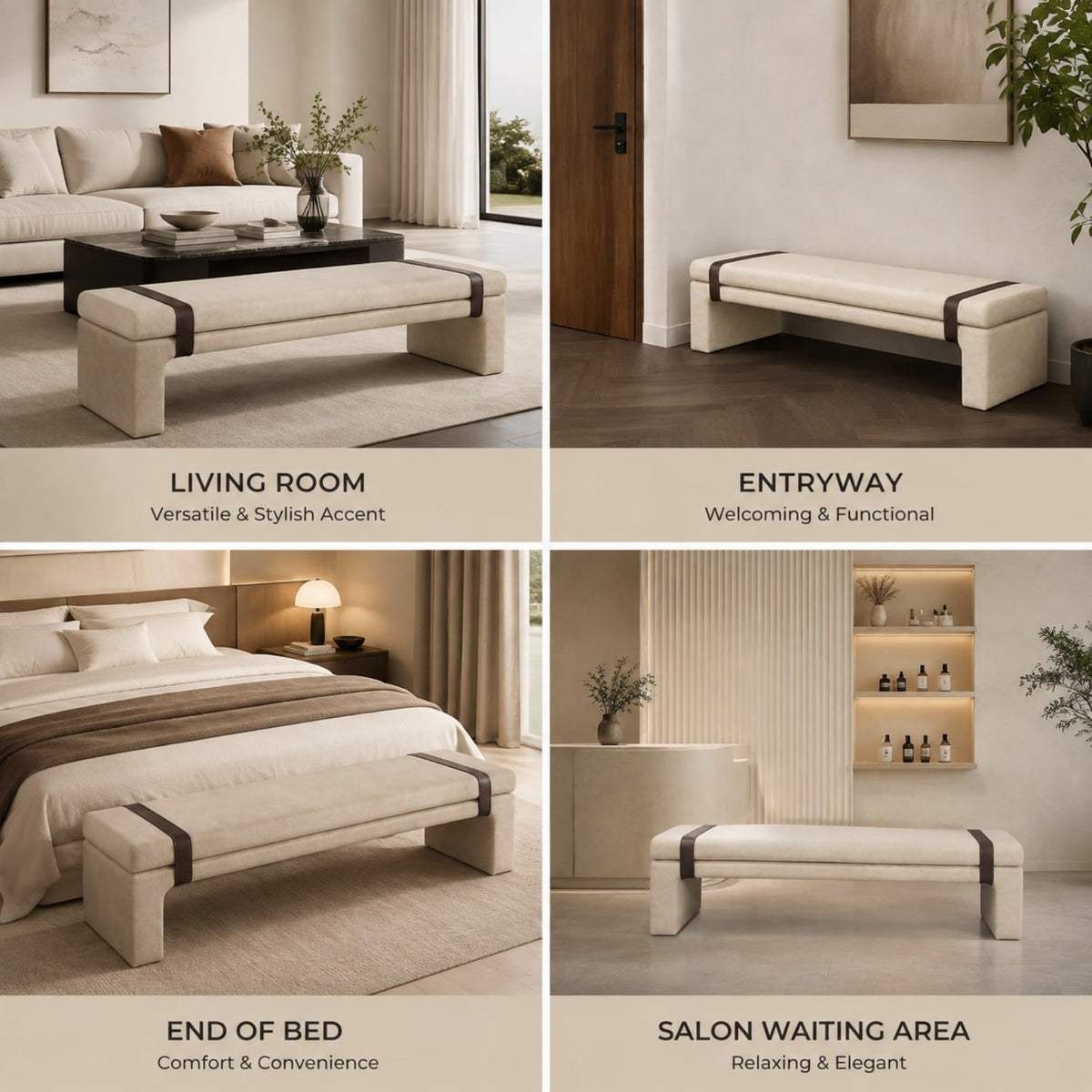 FUNEWBO Solid Wood Padded Bedroom Bench