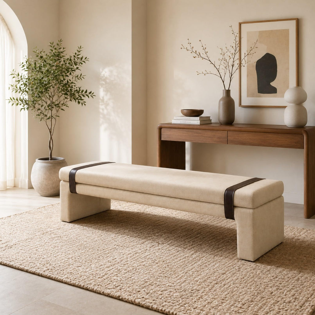 FUNEWBO Solid Wood Padded Bedroom Bench