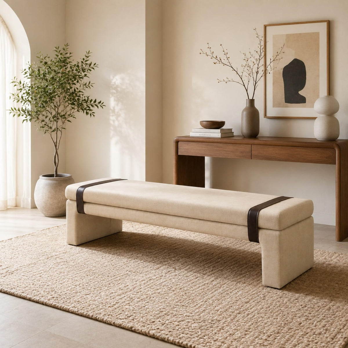 FUNEWBO Solid Wood Padded Bedroom Bench