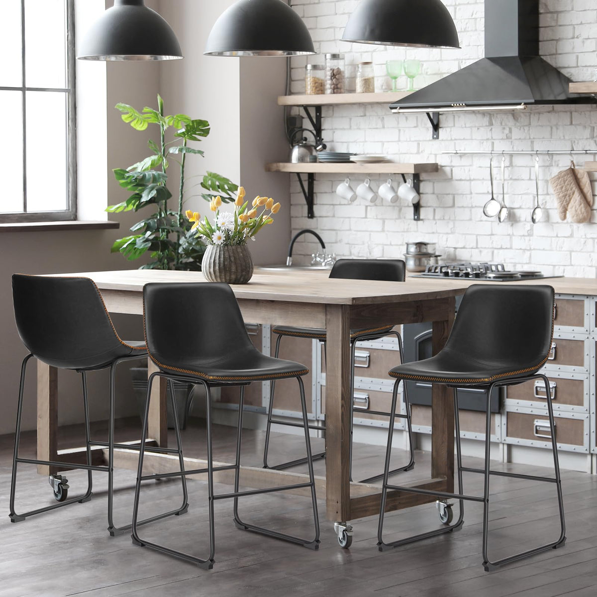 DUMOS Faux-Leather Counter Stools