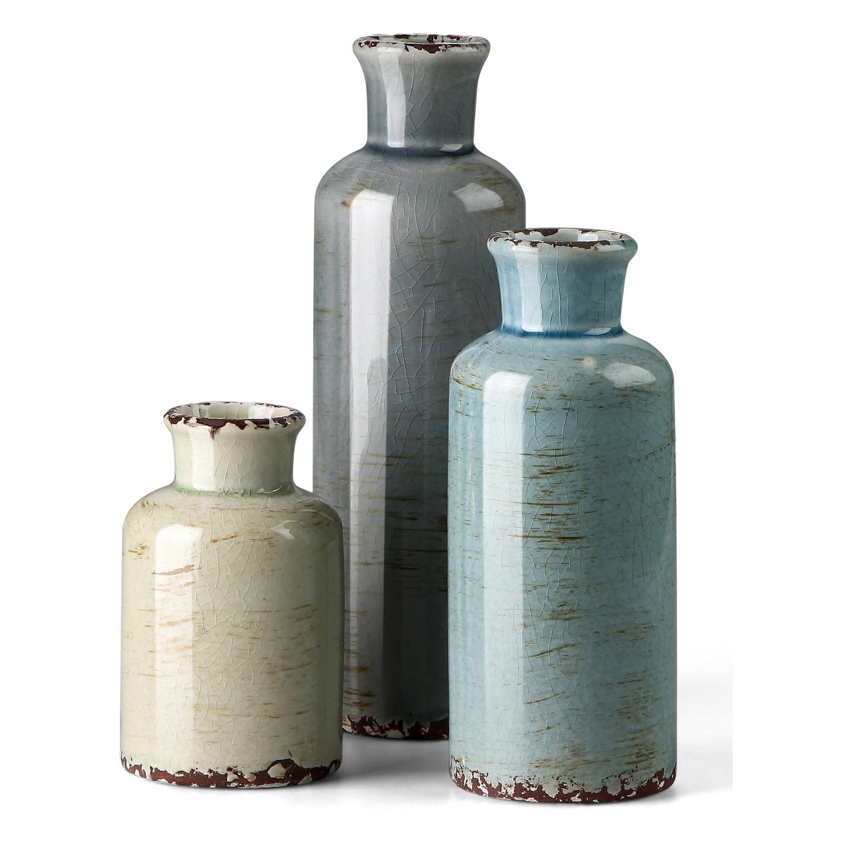 Three-Piece Rustic Ceramic Vase Set