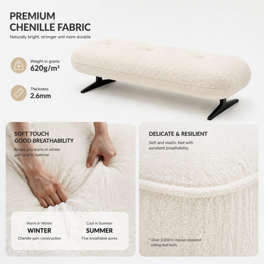 FUNEWBO Curved Bouclé Bedroom Bench