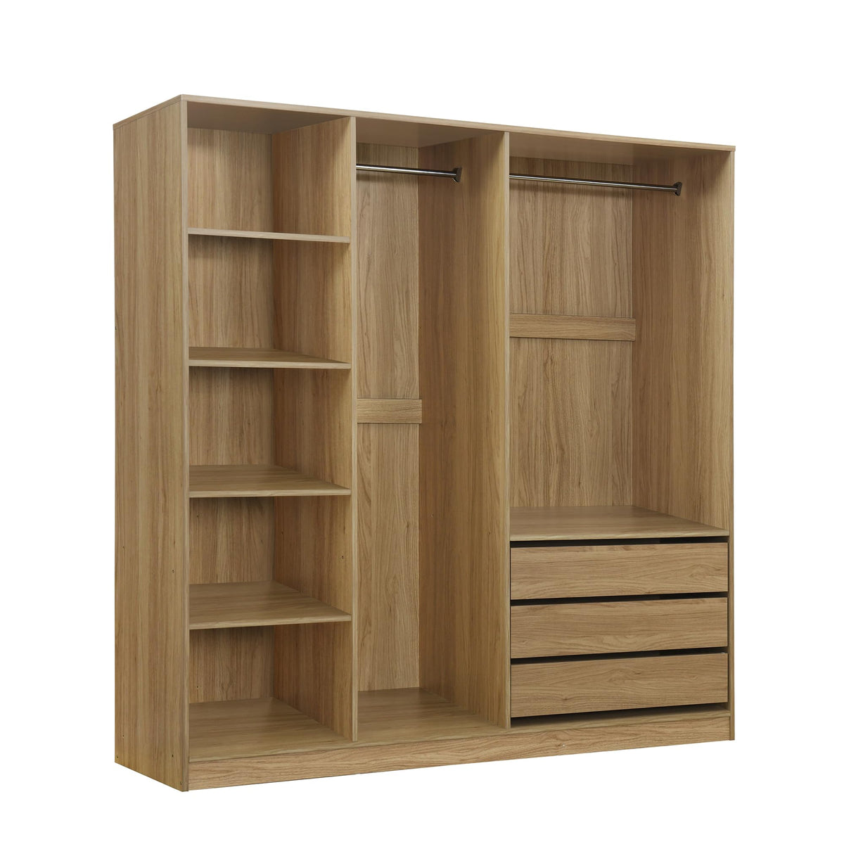 Wooden Open Wardrobe with Three Drawers