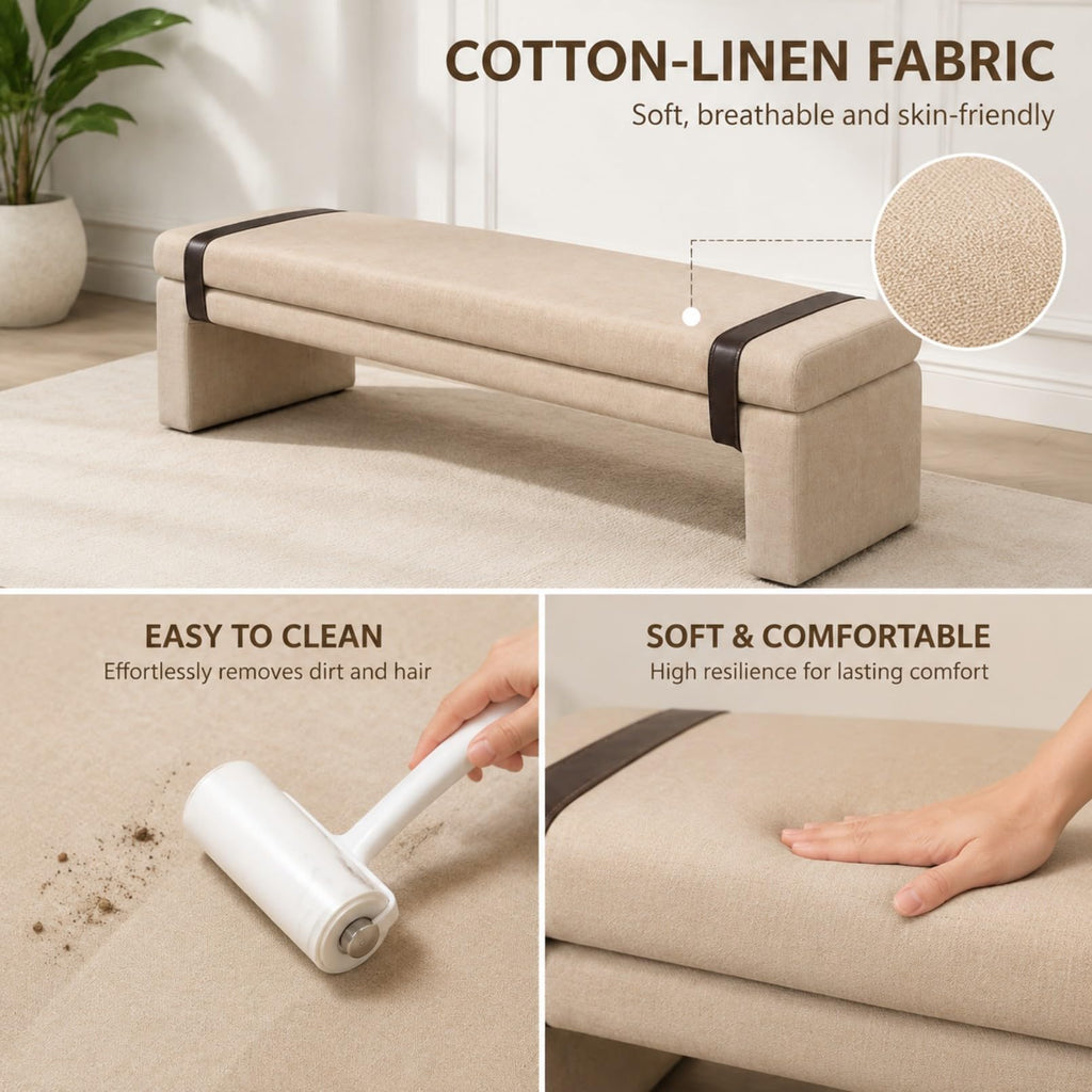 FUNEWBO Solid Wood Padded Bedroom Bench