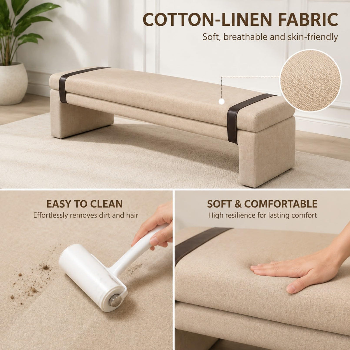 FUNEWBO Solid Wood Padded Bedroom Bench