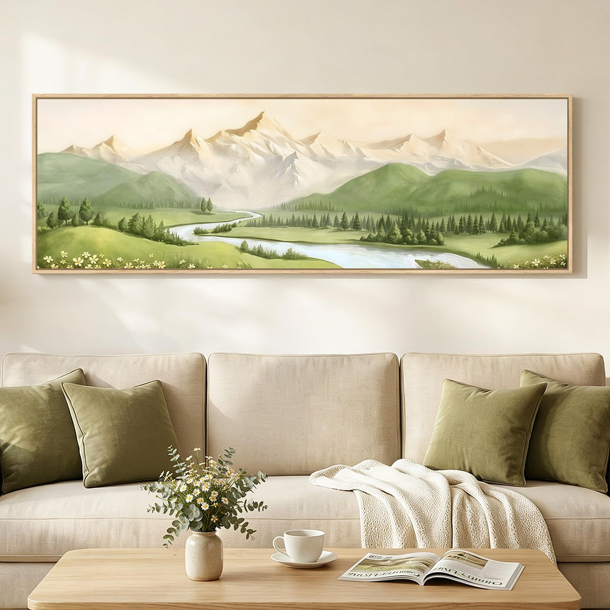 Framed Green Mountain Landscape Wall Art