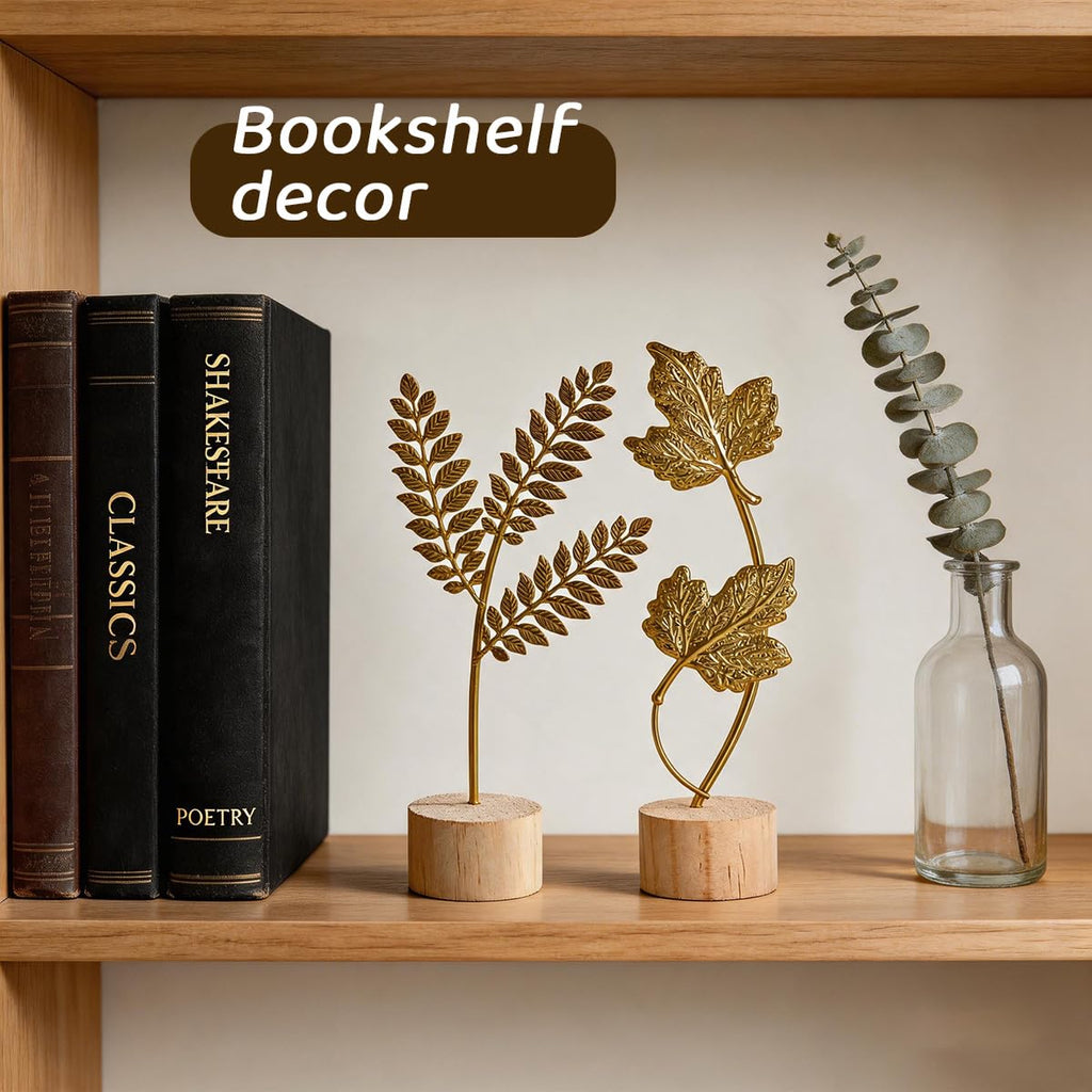Gold Metal Leaf Sculpture Set