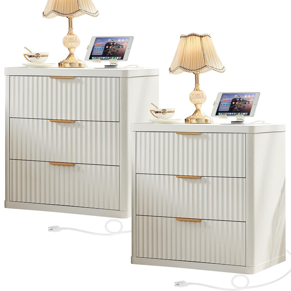 LEYAOYAO Fluted Three-Drawer Nightstand