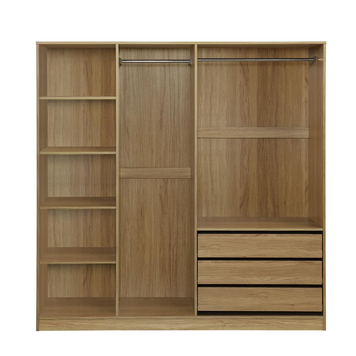 Wooden Open Wardrobe with Three Drawers