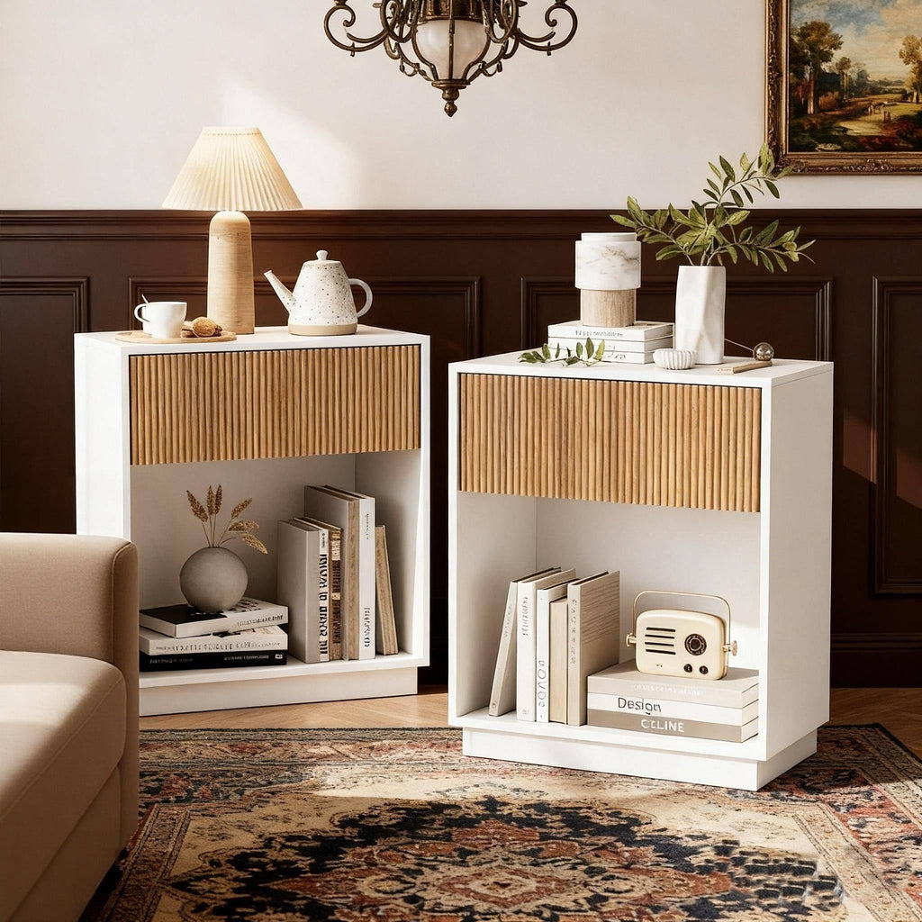 Fluted Two-Drawer Nightstand Set