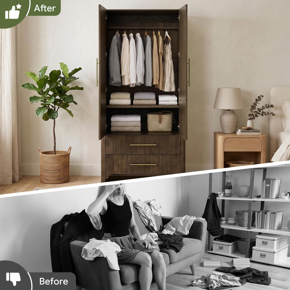 Korsneli Solid Wood Armoire Wardrobe