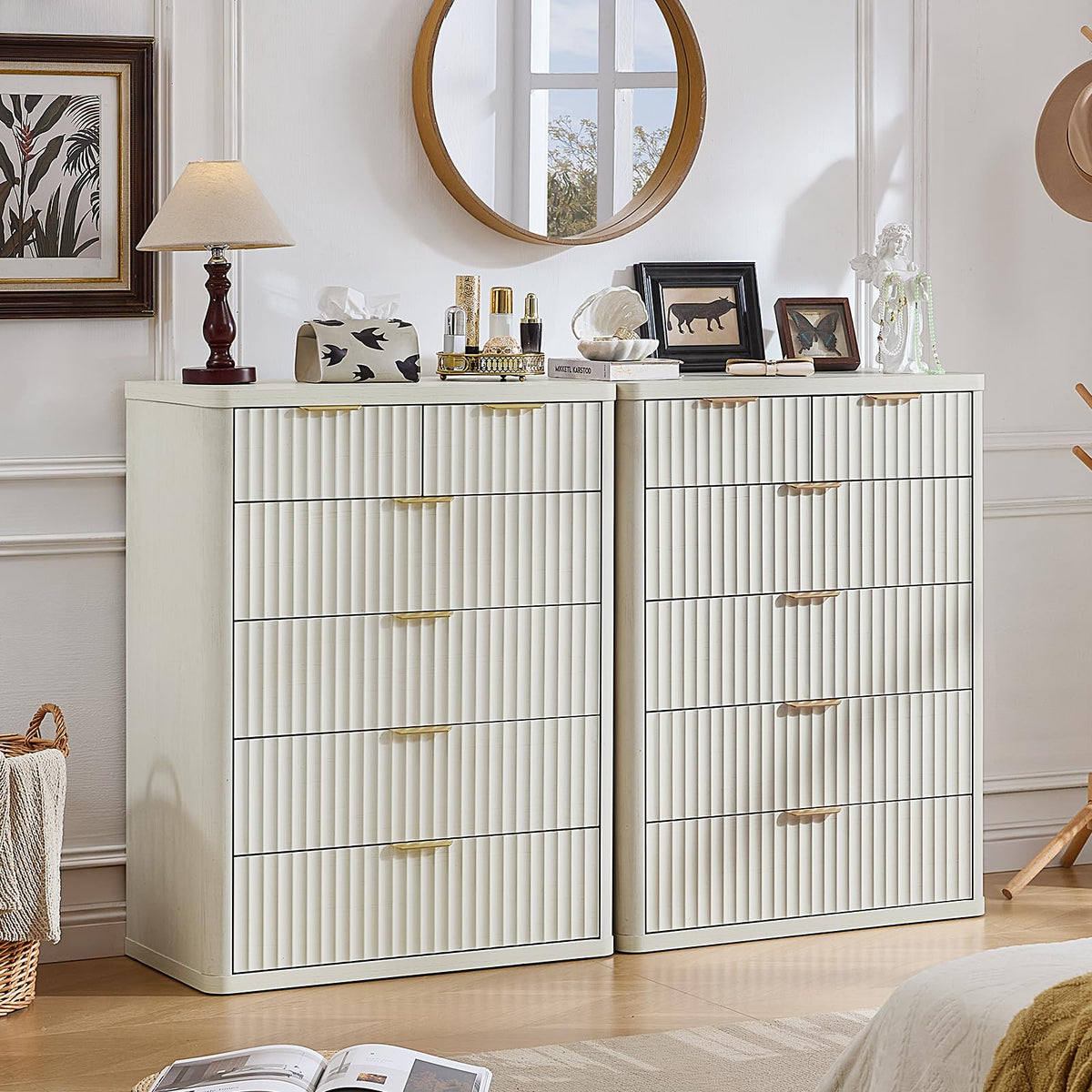 LEYAOYAO Fluted Three-Drawer Nightstand