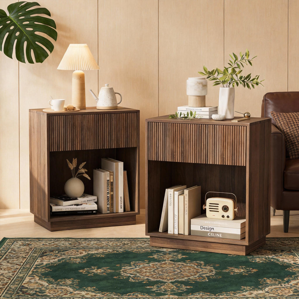 Fluted Two-Drawer Nightstand Set