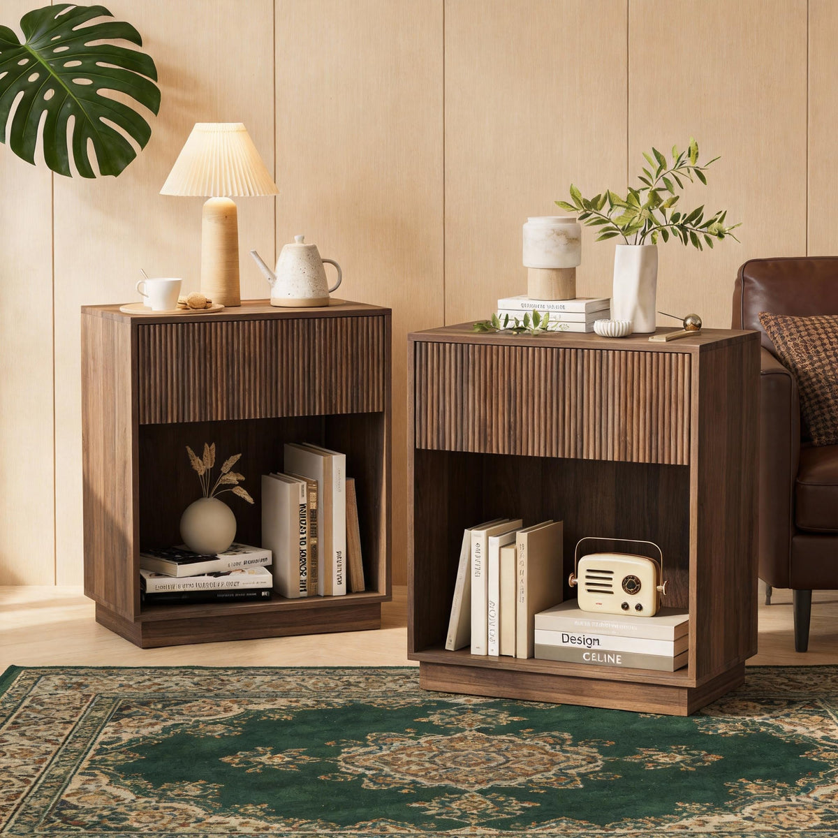 Fluted Two-Drawer Nightstand Set