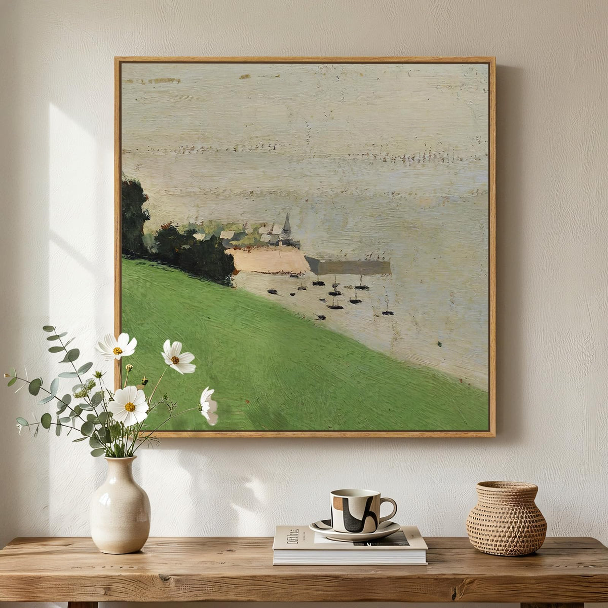 Framed Green Mountain Landscape Wall Art