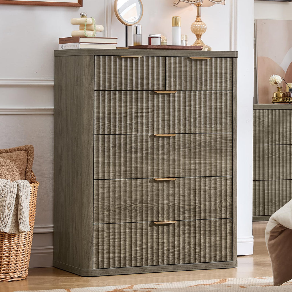 LEYAOYAO Fluted Three-Drawer Nightstand