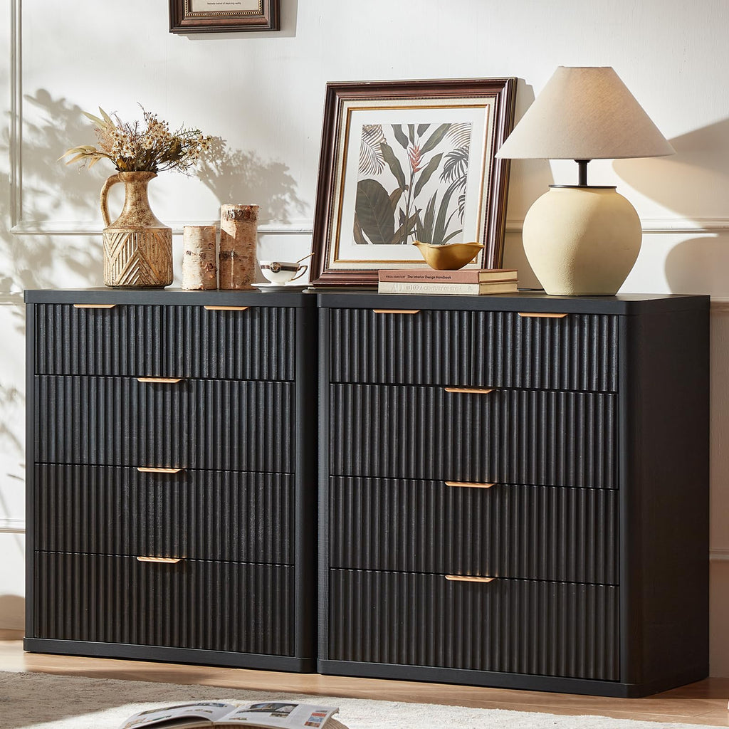 LEYAOYAO Fluted Three-Drawer Nightstand