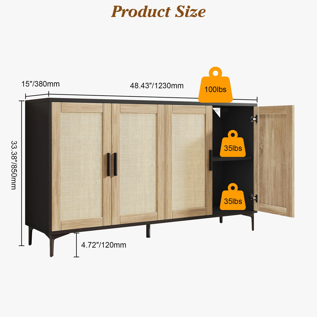 JASIWAY 48-Inch Rattan Sideboard
