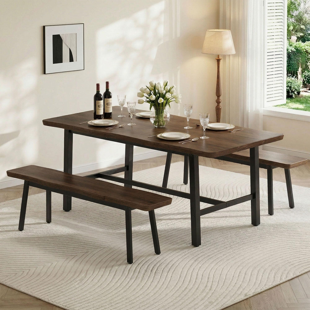 FUQARHY 59-Inch Dining Benches, Set of Two