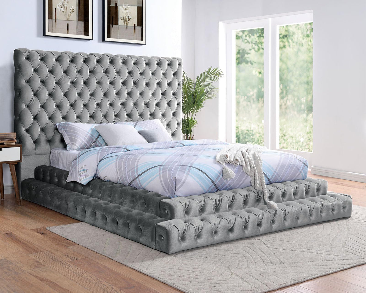 Tall Tufted Upholstered Platform Bed