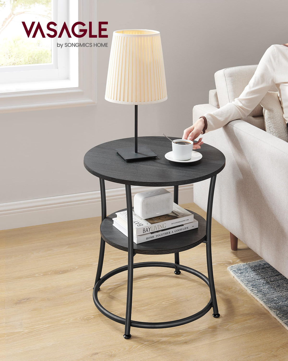 VASAGLE Round Steel-Frame Side Table