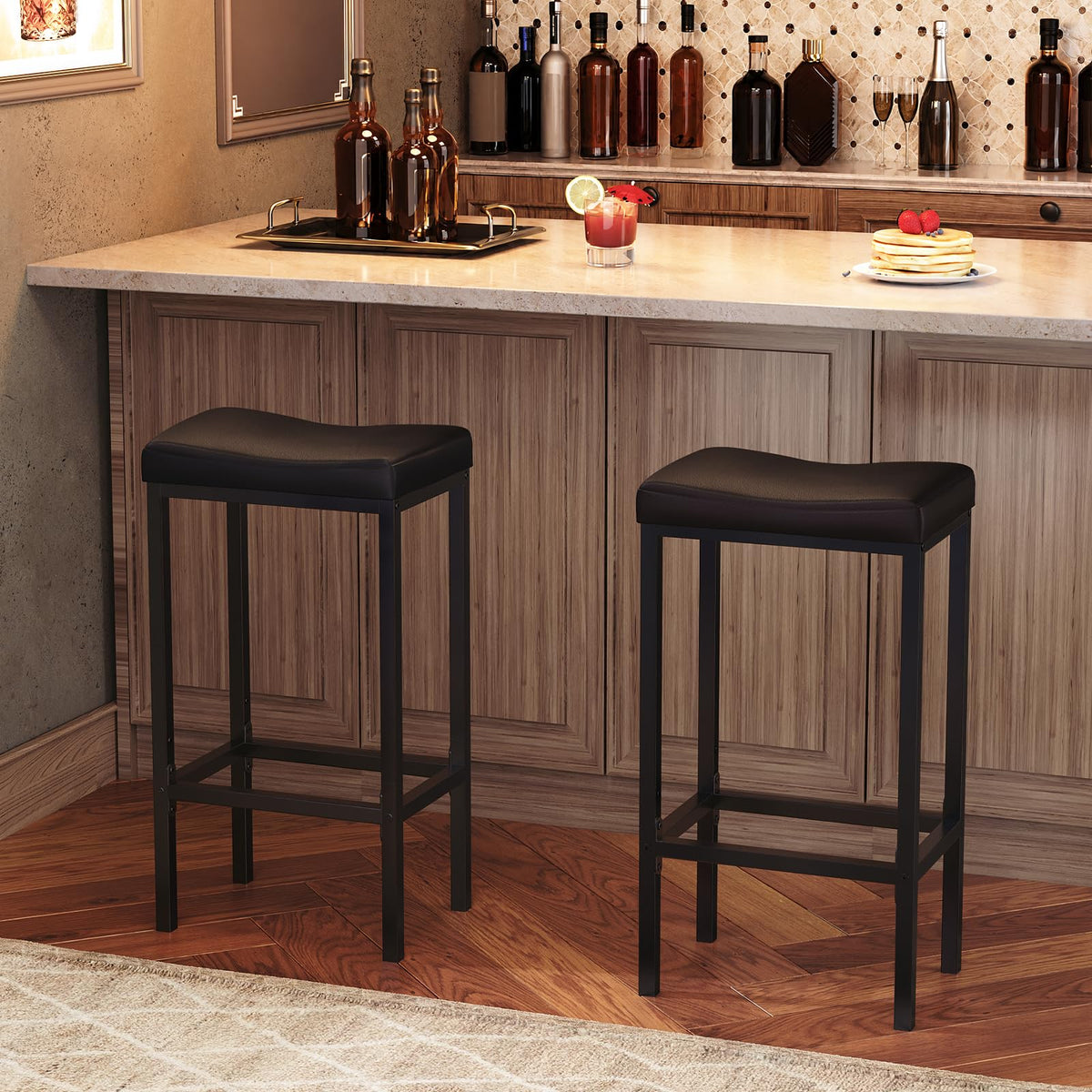 HOOBRO Upholstered Saddle Bar Stools