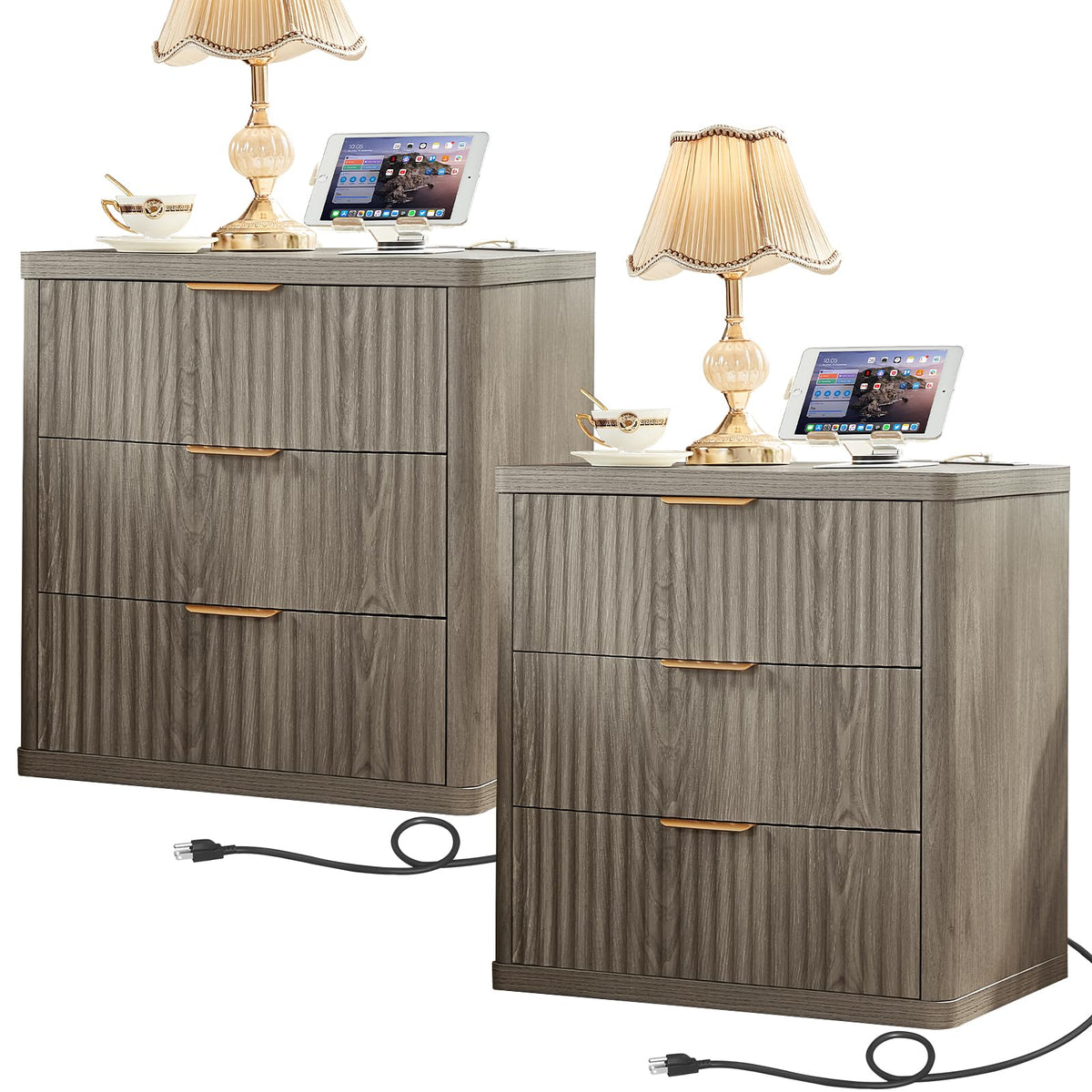 LEYAOYAO Fluted Three-Drawer Nightstand
