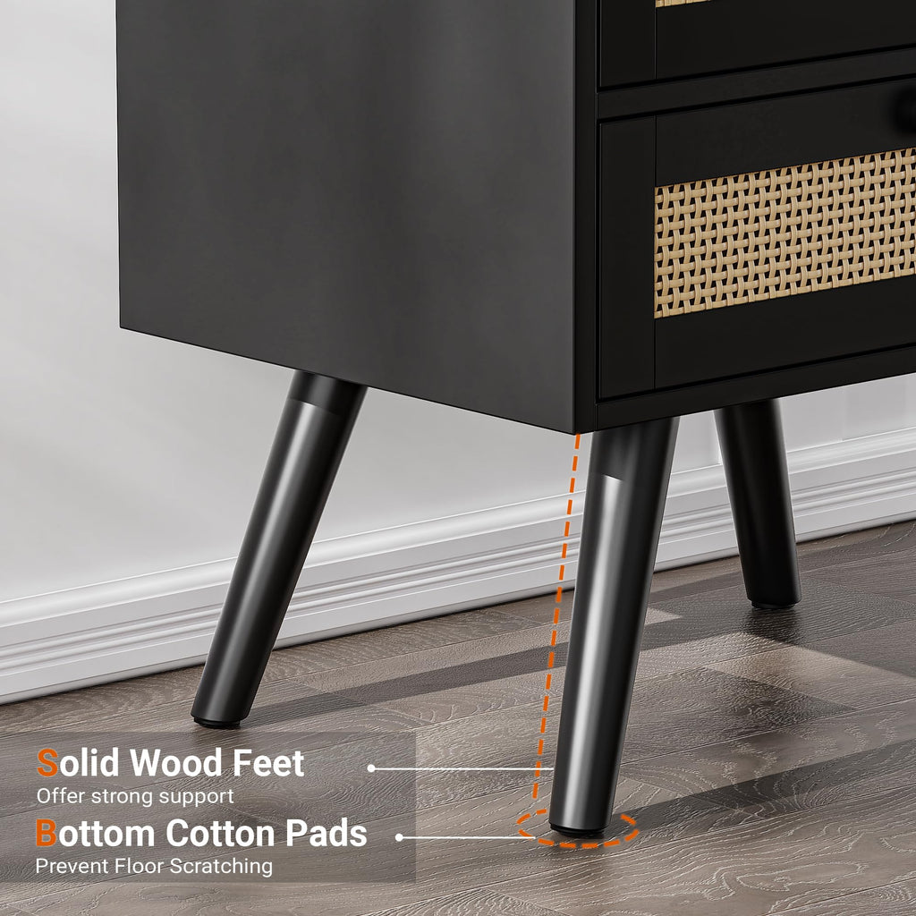 SUPERJARE Rattan-Style Charging Nightstand