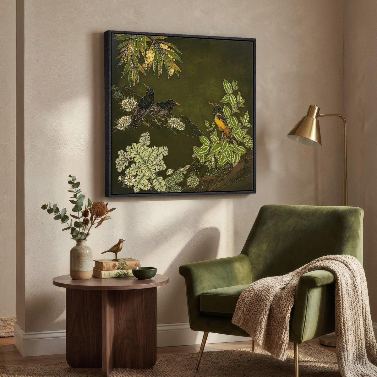 Framed Green Mountain Landscape Wall Art