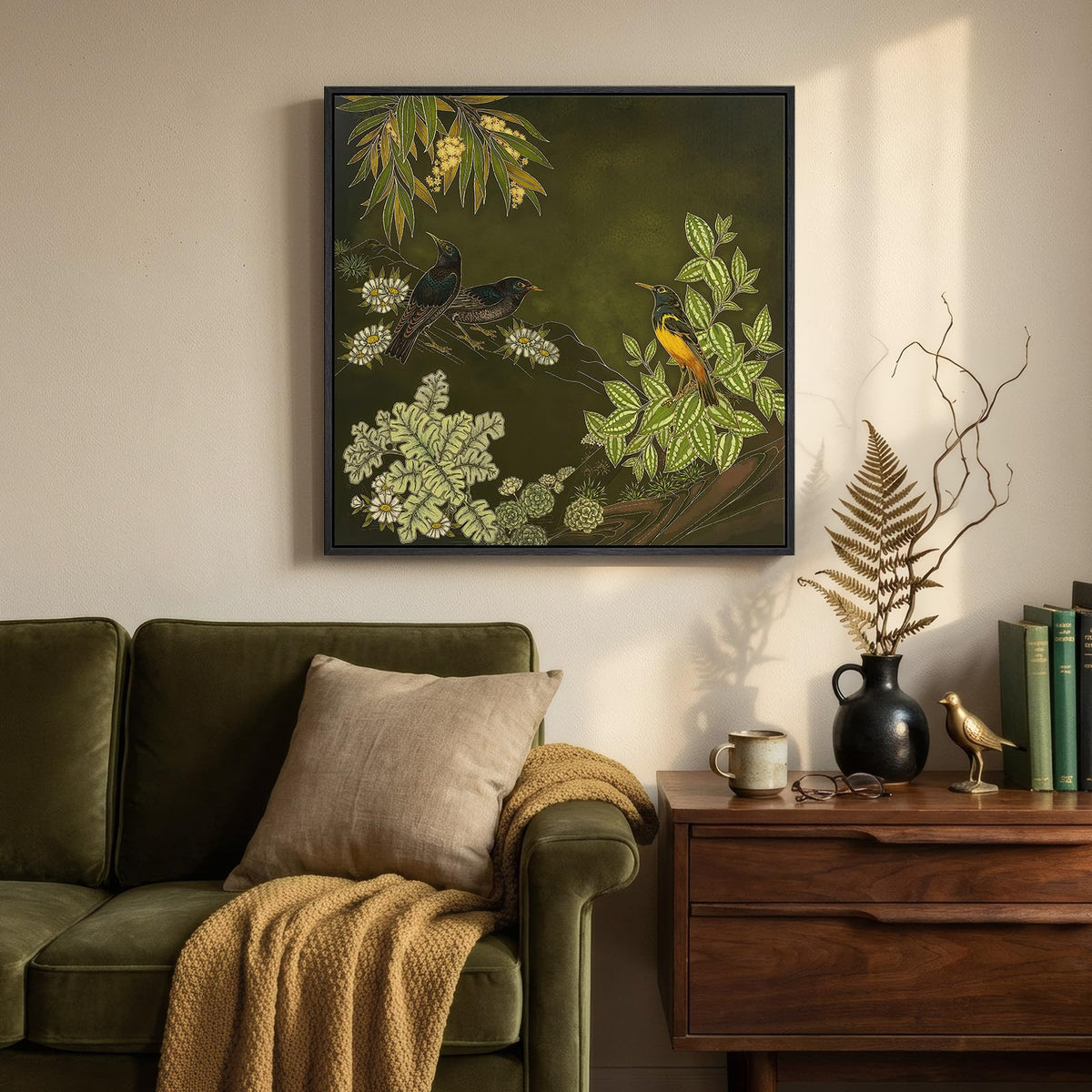 Framed Green Mountain Landscape Wall Art