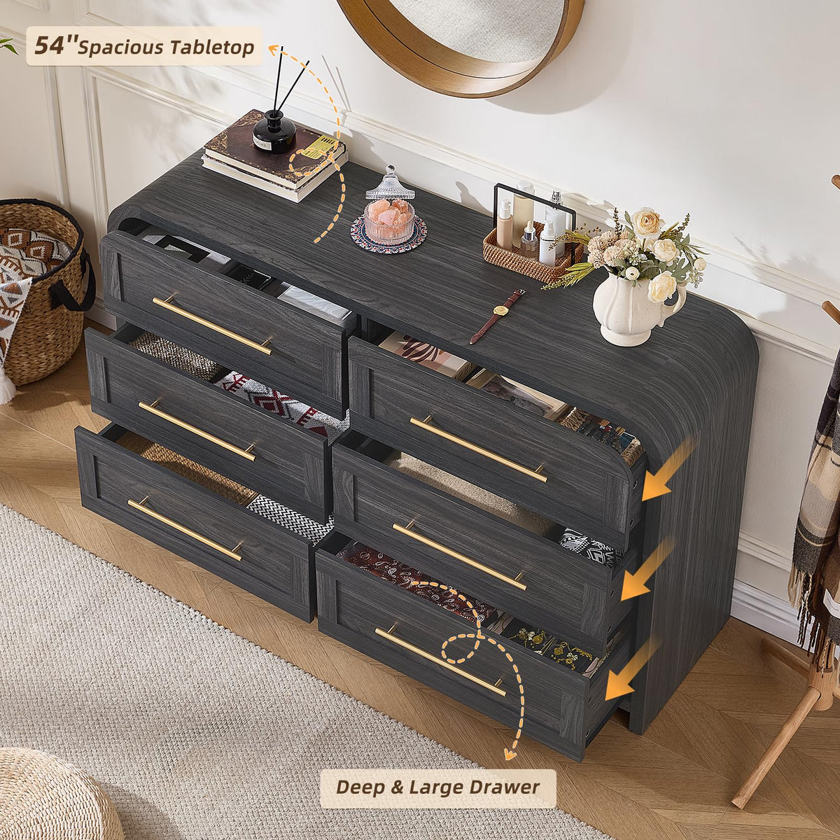 JINVICJIASI Curved Bedroom Dresser