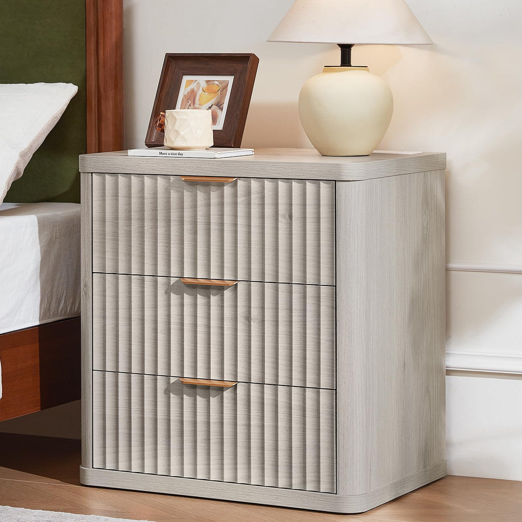 LEYAOYAO Fluted Three-Drawer Nightstand
