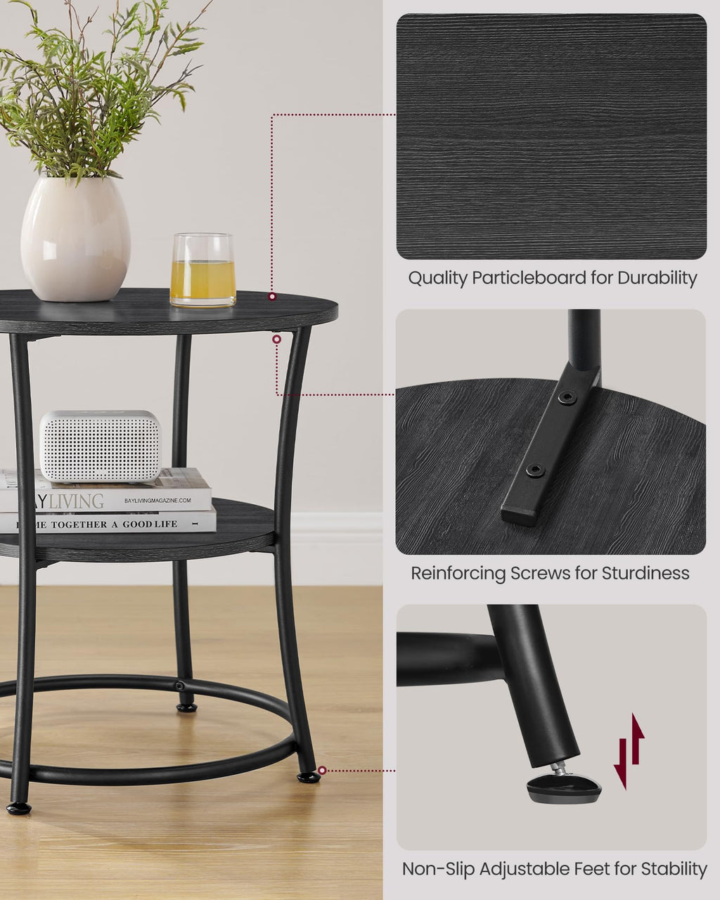 VASAGLE Round Steel-Frame Side Table