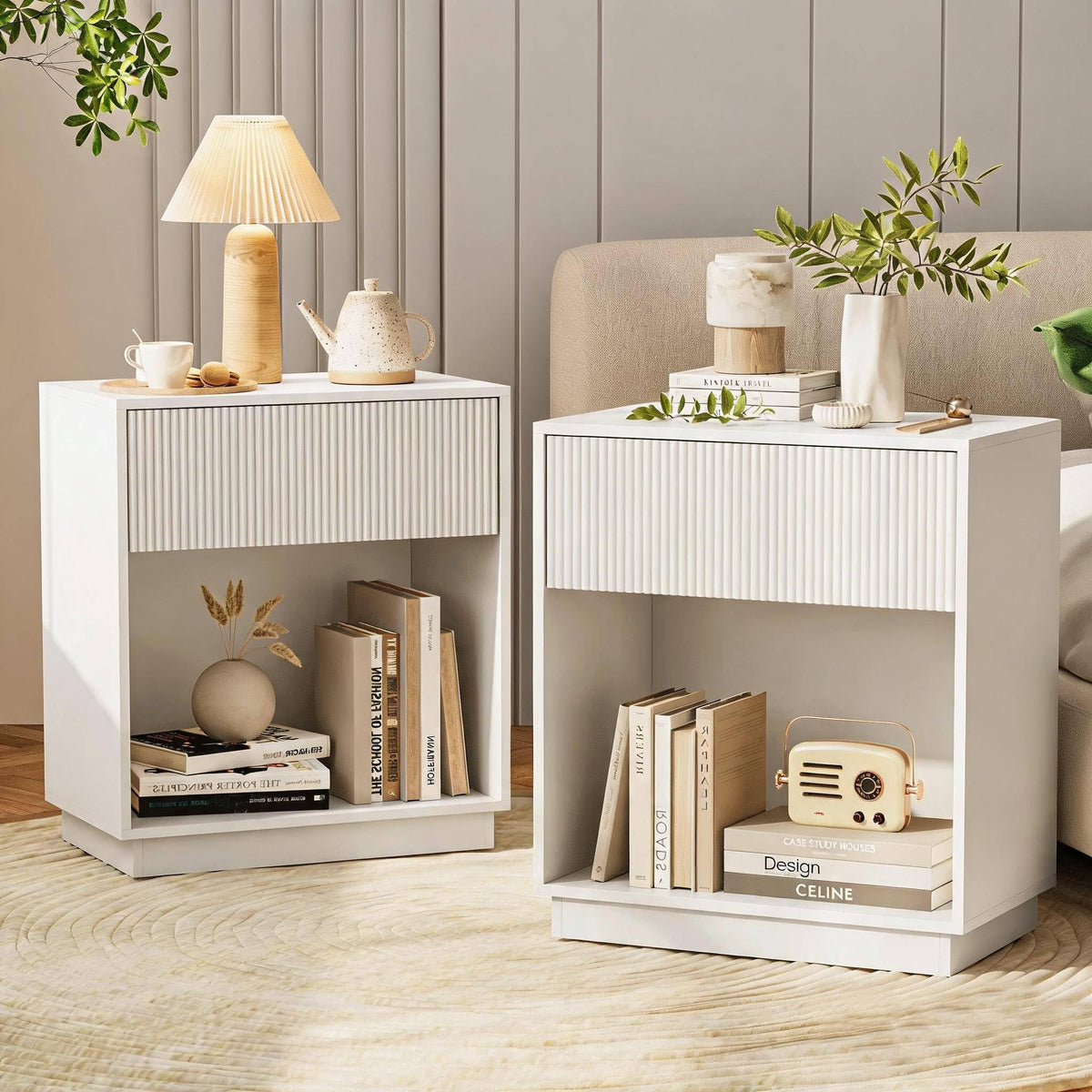 Fluted Two-Drawer Nightstand Set