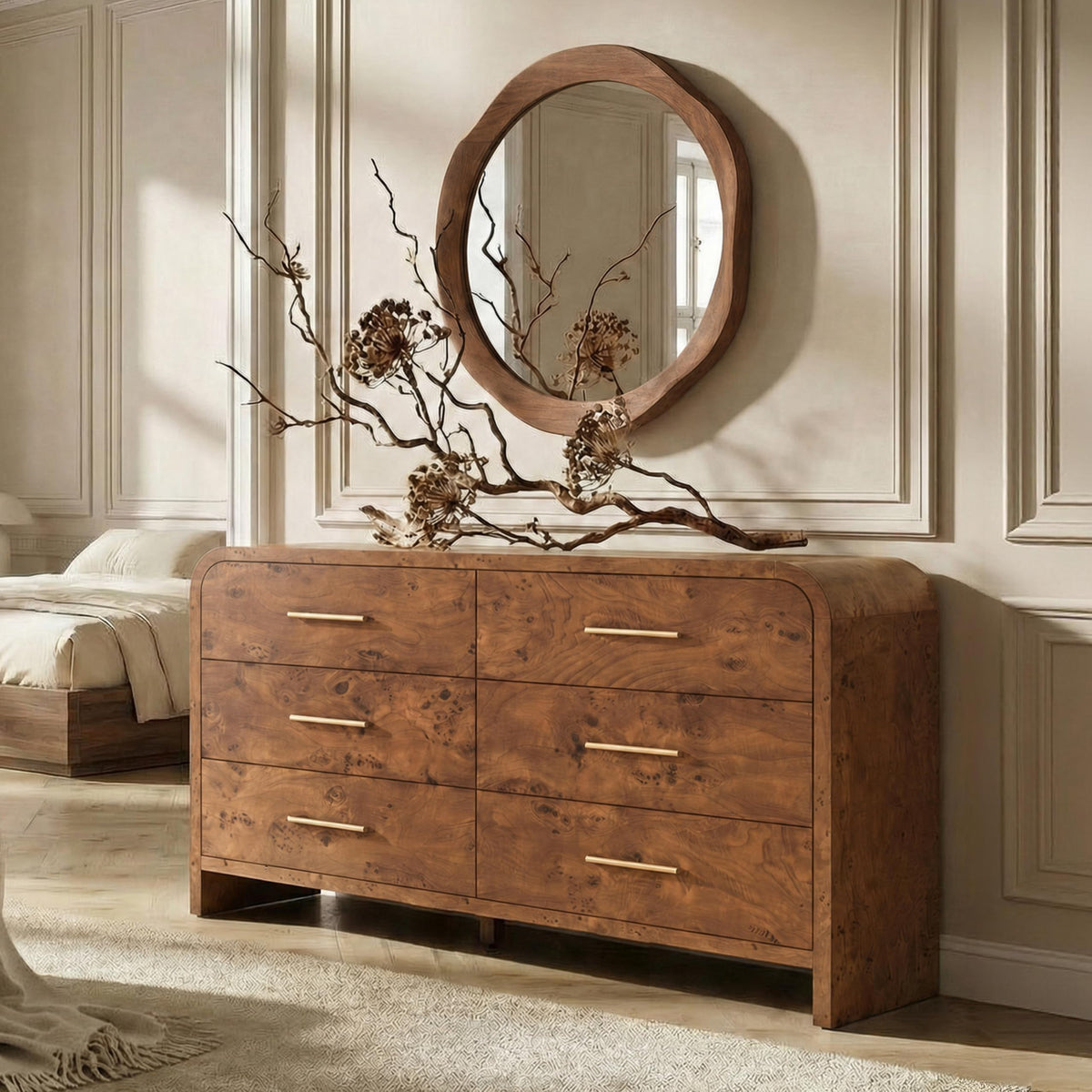 EliteSet 63-Inch Curved Six-Drawer Dresser