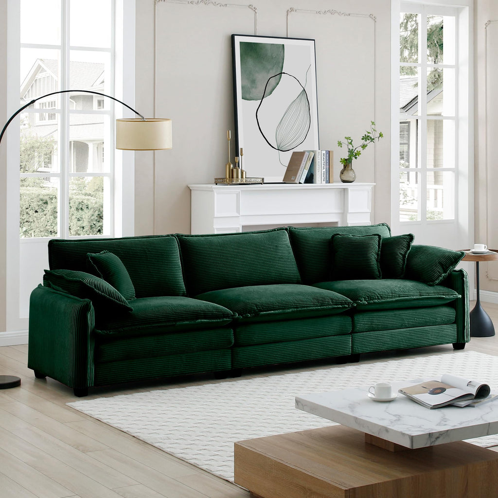 Green Corduroy 3-Seater Sectional Sofa