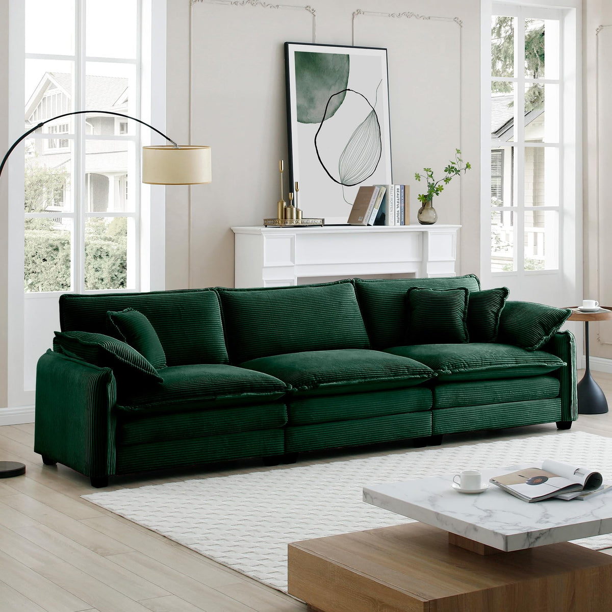Green Corduroy 3-Seater Sectional Sofa