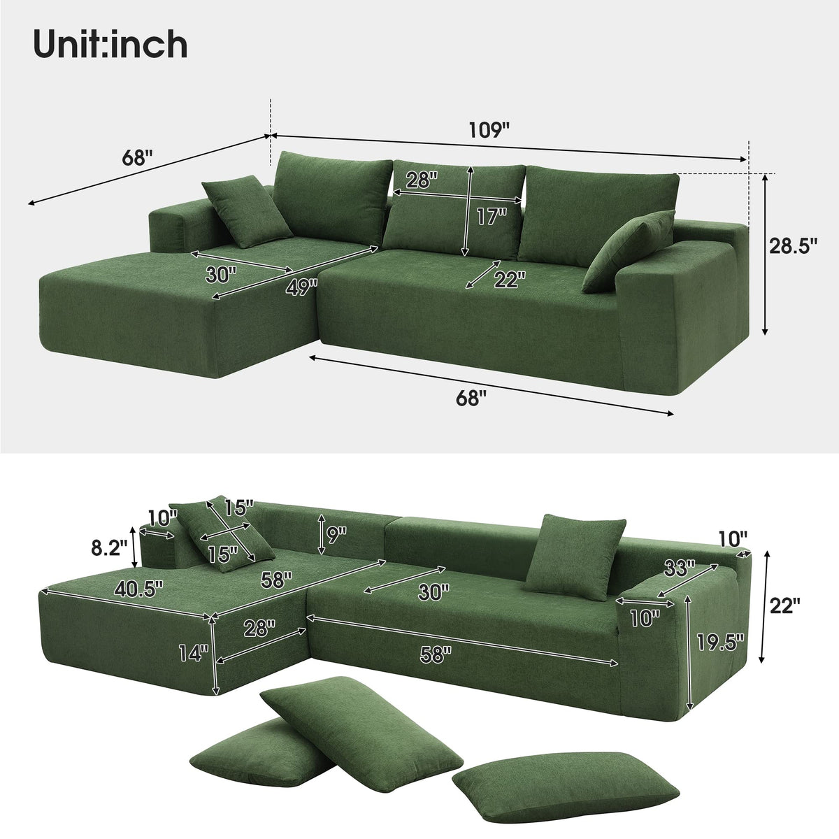 109-Inch Modular L-Shaped Sofa