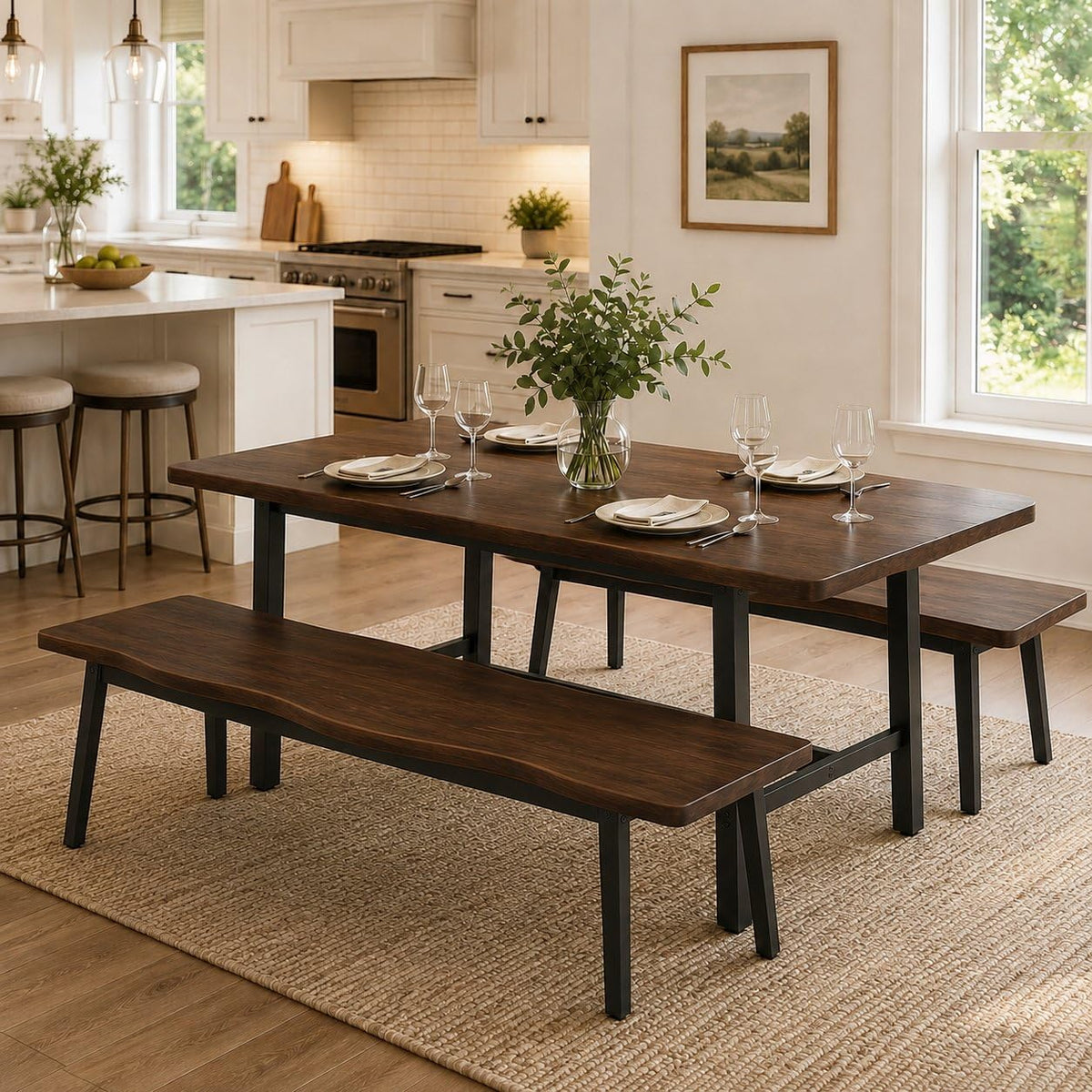 LAZZO Farmhouse Dining Benches, Set of Two