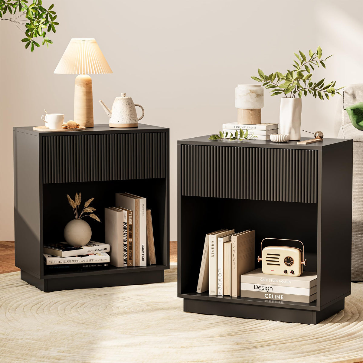 Fluted Two-Drawer Nightstand Set