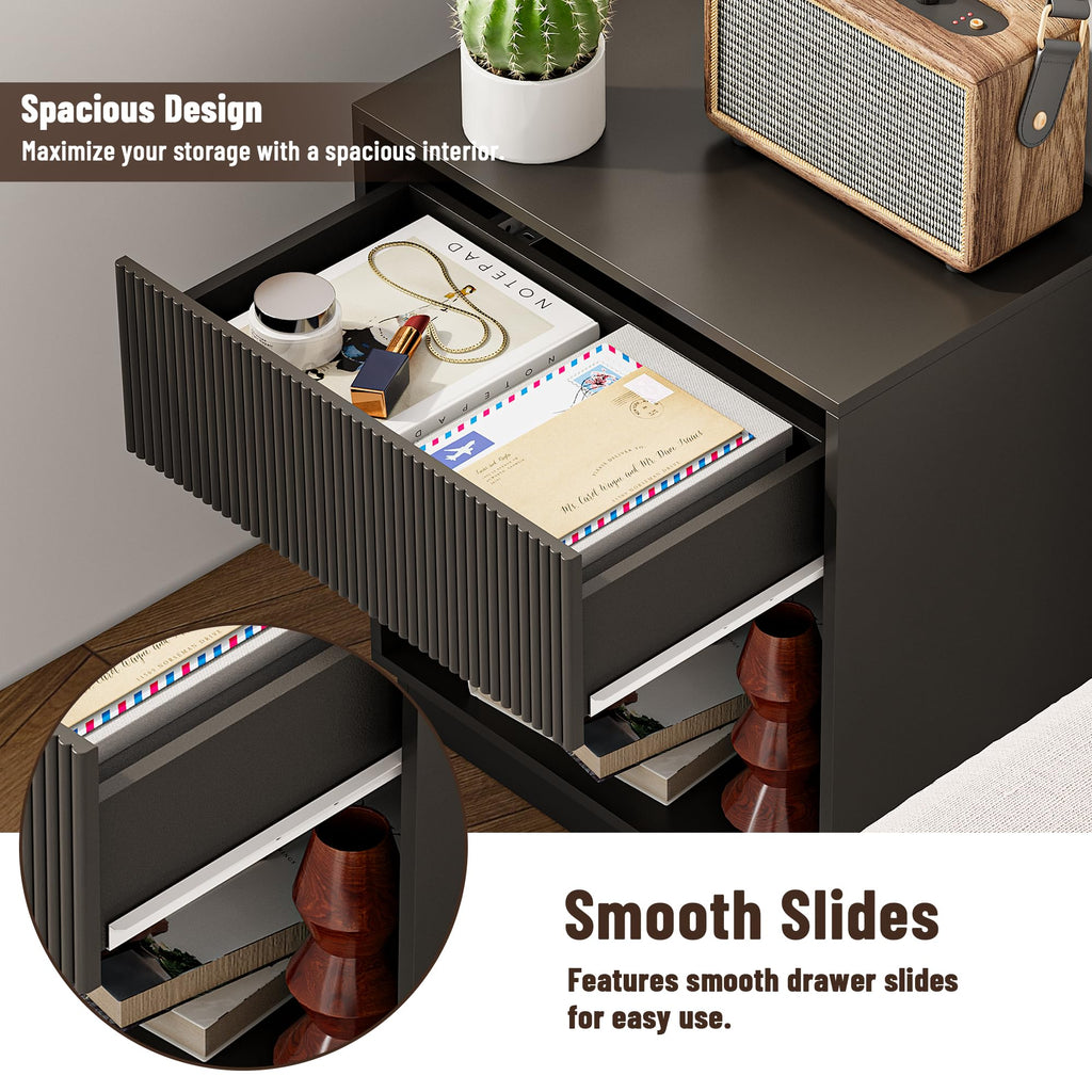 Fluted Two-Drawer Nightstand Set