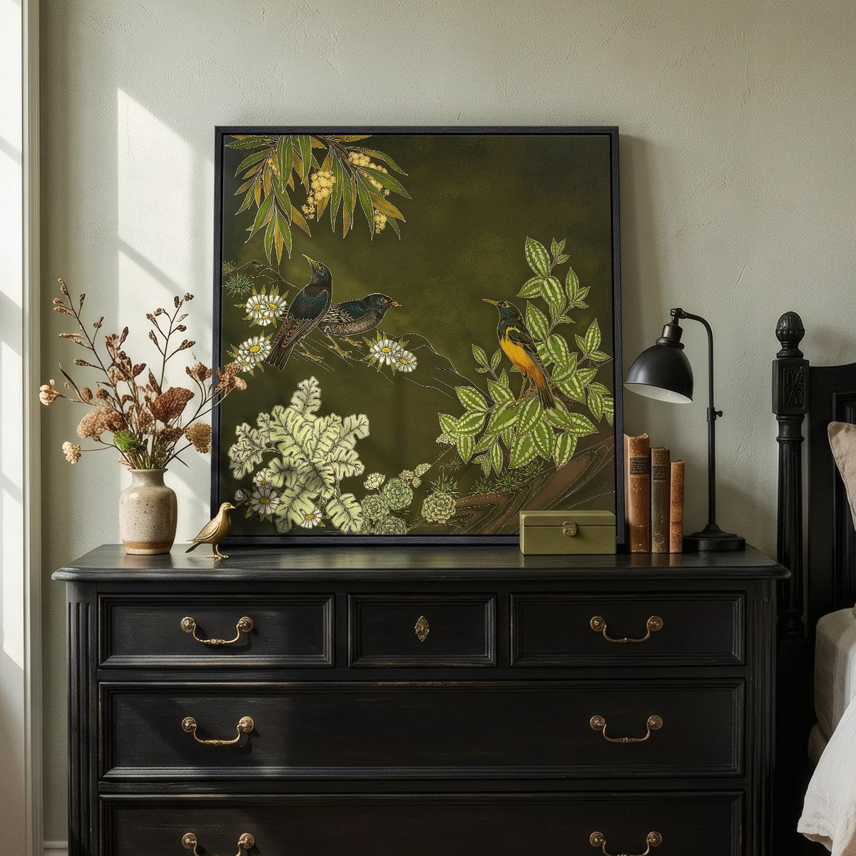 Framed Green Mountain Landscape Wall Art