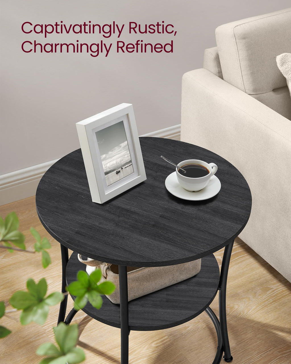 VASAGLE Round Steel-Frame Side Table